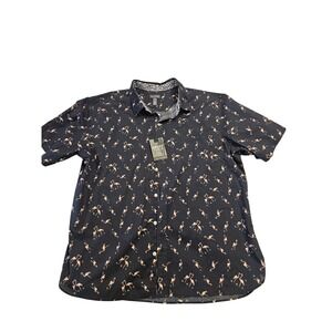Van Heusen Never Tuck Slim Fit Shirt XXL Sea Navy Flamingo Short Sleeve NEW